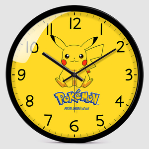 可爱卡通室内装饰挂钟皮卡丘钟表儿童房静音时钟免打孔房间个性钟