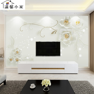电视背景墙壁纸浮雕花简约现代3d立体墙纸客厅8d壁画装饰影视墙布
