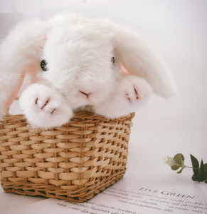 日本仿真毛兔子动物可爱蝴蝶结长毛趴兔公仔小兔子玩偶毛绒玩具