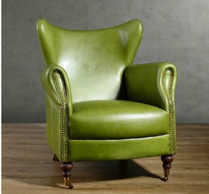 美式乡村法式复古沙发皮单人休闲沙发绿皮老虎椅单人沙发