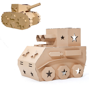 彩绘画diy手绘画纸板拼装玩具双炮坦克儿童模型手工制作纸壳板箱