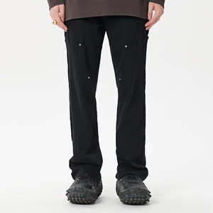 varied黑色做旧水洗开叉双膝伐木工装裤男潮直筒长裤春夏cleanfit