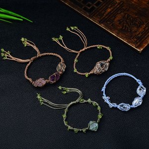 天然白紫黄水晶原石手链闪灵钻八面体编织绳手串原创手工制作