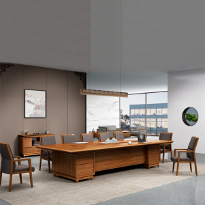 新中式实木办公室会议桌椅组合简约商务洽谈桌长条桌接待会客桌