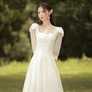 伴娘服气质新款简约修身姐妹服伴娘团礼服裙女显瘦短款订婚礼服