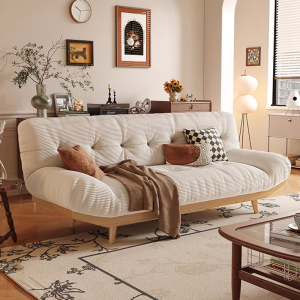 原木日式云朵沙发床折叠两用2024新款客厅实木沙发小户型双人北欧