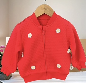 优儿宝贝高品质童装外套红色针织女童棒球服时尚运动洋气开衫
