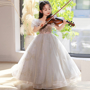 儿童钢琴艺考小提琴演奏女童演讲朗诵比赛演出服小女孩主持人礼服