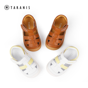 泰兰尼斯夏季童鞋婴童超纤镂空男妇宝宝鞋T字带魔术贴印花学步鞋