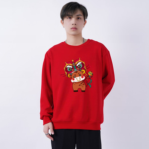 官方正品李宁贵宾定制牛年男士卫衣圆领加绒大红色新年年会上衣服