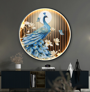 孔雀新中式入户玄关装饰画轻奢走廊过道圆形挂画大气寓意好的壁画