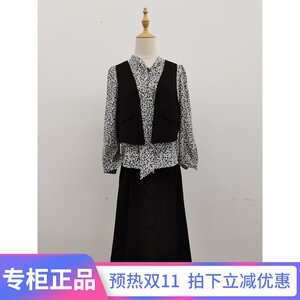依瑞轩21c-196秋季新品女装外套短裙印花衬衫时尚三件套套裙套装