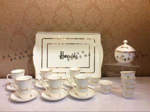 哈罗德陶瓷咖啡具 骨瓷小红茶杯 瓷器托盘功夫茶杯 金色英文字母