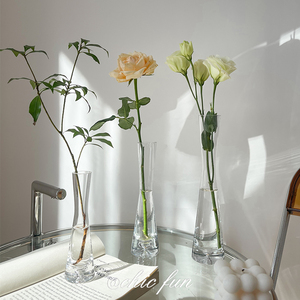 一枝花花瓶摆件客厅插花玻璃透明水养水培鲜花ins细口细长简约小