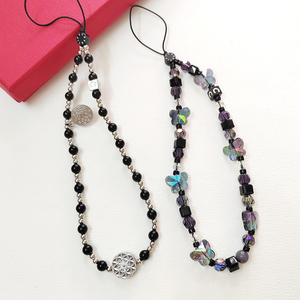 CASE黑玛瑙手机挂链银饰串珠高级感创意小众时尚挂绳紫色蝴蝶饰品