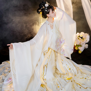 洛月如梦霓裳原创汉服女唐制白色齐腰大码诃子裙大袖衫薄款古风