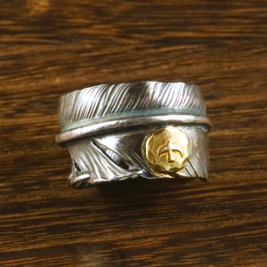 伊瓦岚 高桥吾郎goros18k大点金羽毛戒指印第安男女纯银手工复古