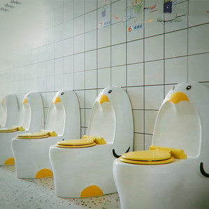儿童企鹅抽水马桶陶瓷虹吸式坐便器幼儿园男女卡通彩色座厕座便圈