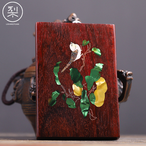 梨香院 无事牌手把件 印度小叶紫檀木大号镶嵌银丝牌子挂件把玩件