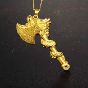 新款18k黄金项链男女款时尚999足金霸气3d硬金实心盘龙斧子吊坠