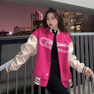 国潮粉色棒球服