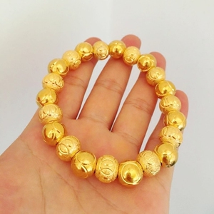 周大福焕美官网真金花纹圆珠手链男士佛珠手串磨砂转运珠手环路路