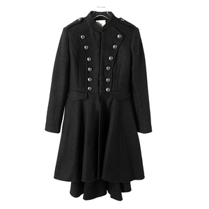 西湖阁老【利】英伦冬装 宫廷骑士!小立领金属扣裙摆呢大衣dh830