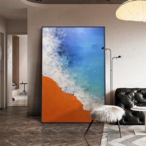 纯手绘油画大海客厅装饰画沙发背景墙壁画现代简约落地画墙画挂画