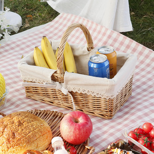 藤编柳编野餐篮野炊收纳篮筐户外手提方形篮大号郊游水果收纳篮