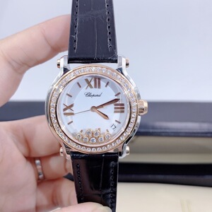 二手正品萧邦快乐钻happy sport内七颗流动钻外圈后镶钻石英女表