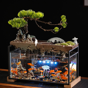 创意循环流水鱼缸摆件客厅小型桌面家用玻璃生态水族箱金鱼缸造景