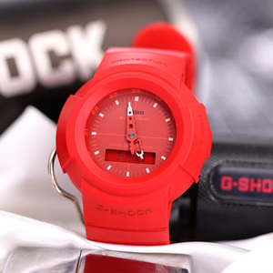 卡西欧新款g-shock传统复刻红色圆盘双显运动男女表aw-500bb-4e