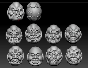 橄榄核雕图纸stl四轴雕刻机圆雕图 苏工建芬款双面十八罗汉精雕图