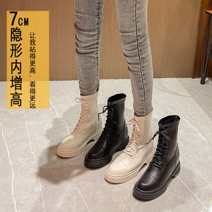 马丁靴2021年新款女小码女鞋313233小个子内增高厚底系带粗跟短靴