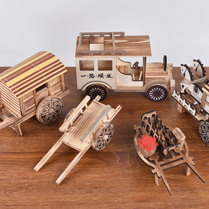 竹木工艺品汽车摆件马车模型茶几卧室摆设创意家居装饰品木制轿子