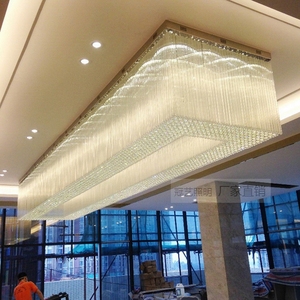 长方形水晶吸顶灯高端酒店大堂吧台售楼部宴会厅现代大型水晶吊灯