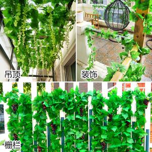 仿真树叶吊顶藤条葡萄叶花藤绿叶假花管道楼梯屋顶酒店饭店装饰品图片