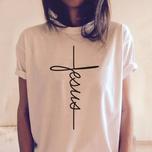 jesus cross t-sirt women cristian sirt耶稣基督教衣服信仰
