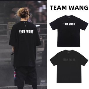 team wang王嘉尔同款拼接皮革气球短袖3M硅胶反光字母百搭宽松T恤