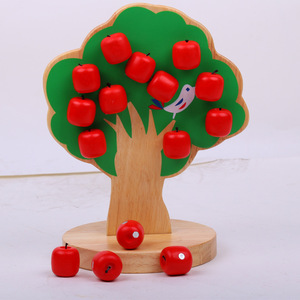 出口外贸原单木制磁性苹果树宝宝动手摘苹果玩具早教益智智力教具