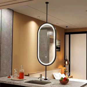 天花板悬空吊镜椭圆浴室镜子悬挂镜子酒店民宿吊杆镜子led发光镜