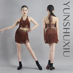 YSX云舒袖|儿童拉丁舞高端重磅流苏练习服套装连裤裙
