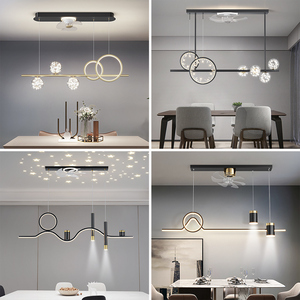 餐厅风扇灯现代轻奢长条饭厅吊扇灯2022新款星空吧台带电风扇吊灯