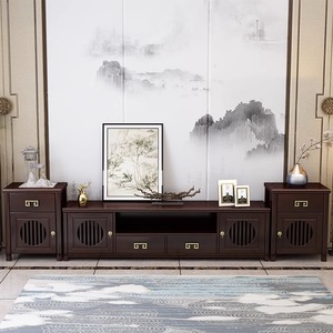 新中式实木电视柜客厅轻奢禅意家具电视柜茶几组合客厅储物高低柜