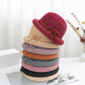 秋冬季女毛线帽针织时尚新款渔夫帽韩版中老年妈妈帽子加绒冷帽