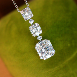 宝创集南非天然钻石吊坠0.9克拉18k白金t方钻一字项链坠锁骨链