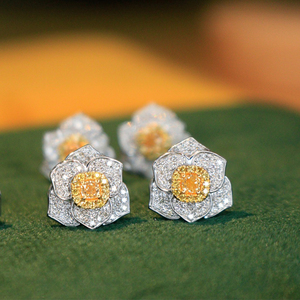 42克拉天然黄钻钻石耳钉真金真钻伯爵花型k金耳饰女