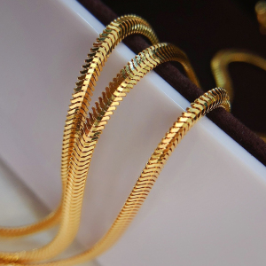 宝创集18k金真金软蛇骨链欧美ins风素金锁骨项链潮流网红叠戴手链