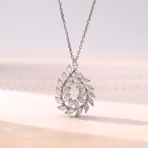 宝创集1克拉天然钻石吊坠18k金豪镶马眼钻真钻橄榄枝项链气质链坠