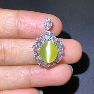 14克拉蜜糖色无烧猫眼石吊坠18k金钻石眼线灵活豪华链坠